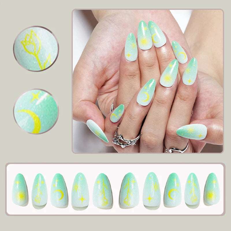 24Pcs Short Squoval False Nails Glossy Smiling Face Fake Nails Manicure Full Cover Detachable Nail Tips Press on Nails