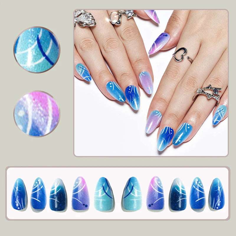24Pcs Short Squoval False Nails Glossy Smiling Face Fake Nails Manicure Full Cover Detachable Nail Tips Press on Nails