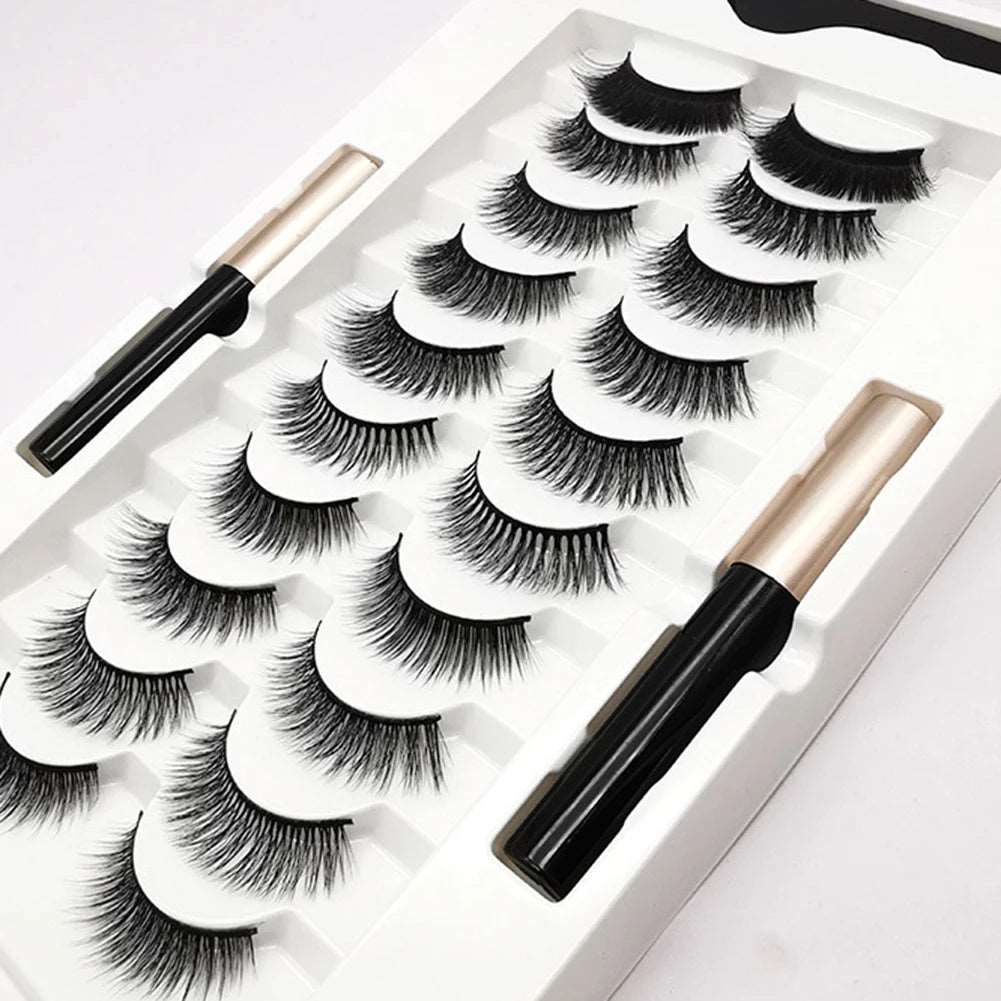 10 Pairs False eyelashes Magnetic Artificial Eyelashes Extension  Eyelashes on magnets Liquid Eyeliner Tweezer Set