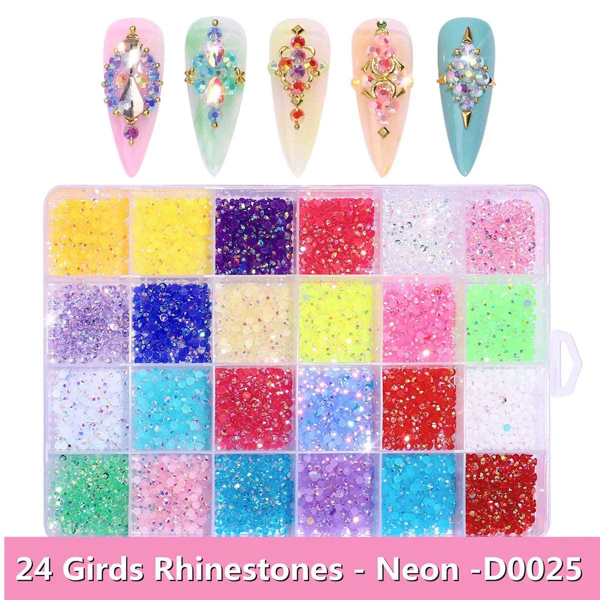 24 Girds Shiny Colorful Nail Art Rhinestones Nail Stone Gems Design Kit Nail Rhinestones for Acrylic Nails