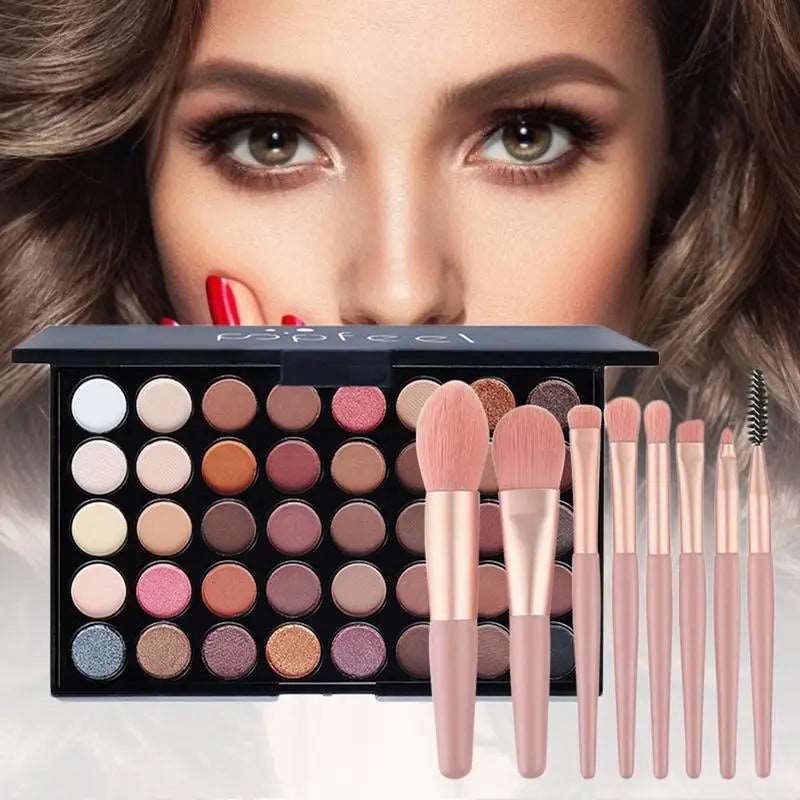 40 Color Eyeshadow Makeup Palette With Makeup Brushes Set | 40 Colors Makeup Kit Pigmented Eye Pallet Full Cosmetic Set