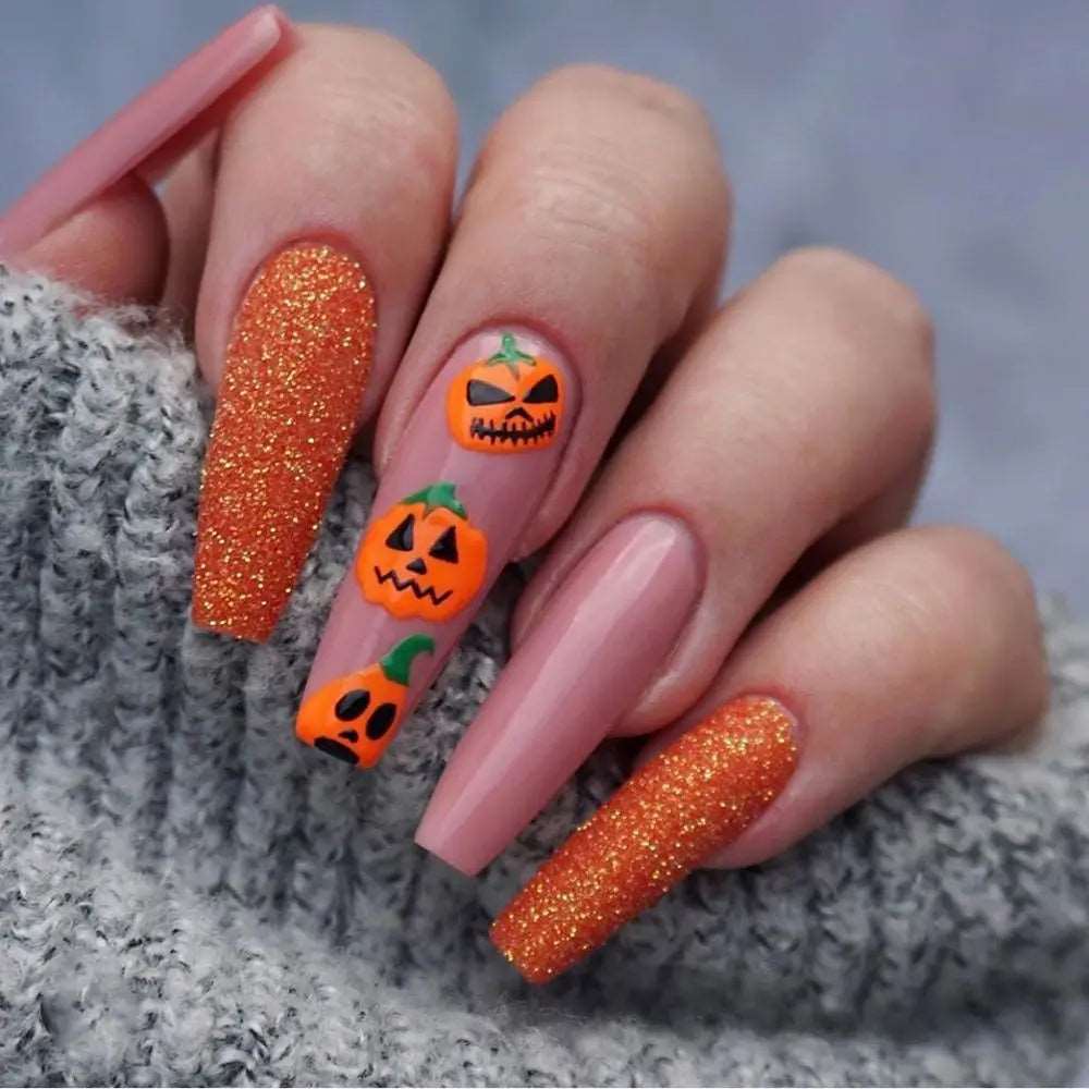 24PCS Black and White Lines Detachable Super Long Coffin Halloween False Nails Wear Fake Nails DIY Nail Art Decoration Manicure