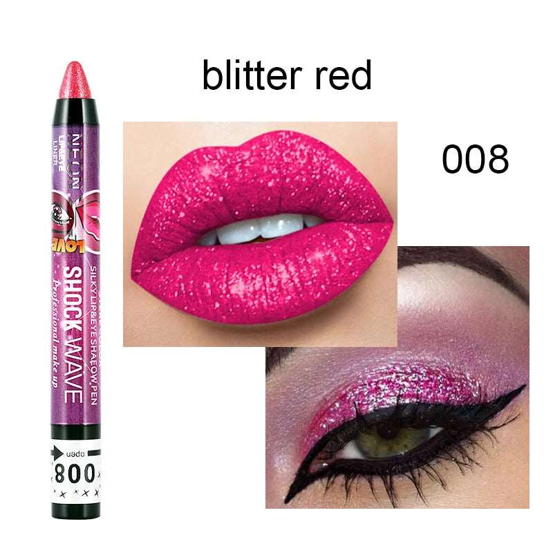 2 In 1 Pearlescent Eyeshadow Lipstick Stick Pencil Waterproof Glitter Matte Eye Shadow Makeup Pigment Silkworm Eyeshadow Pen