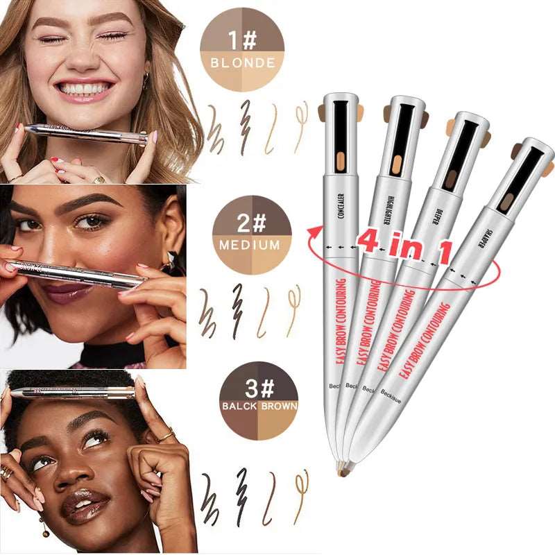 4 In 1 Makeup Pen Eyebrow Pencil Waterproof Drawing Eye Brow Long Lasting Easy Color Eyeliner Eyebrow Pen Sweatproof Makeup Pen